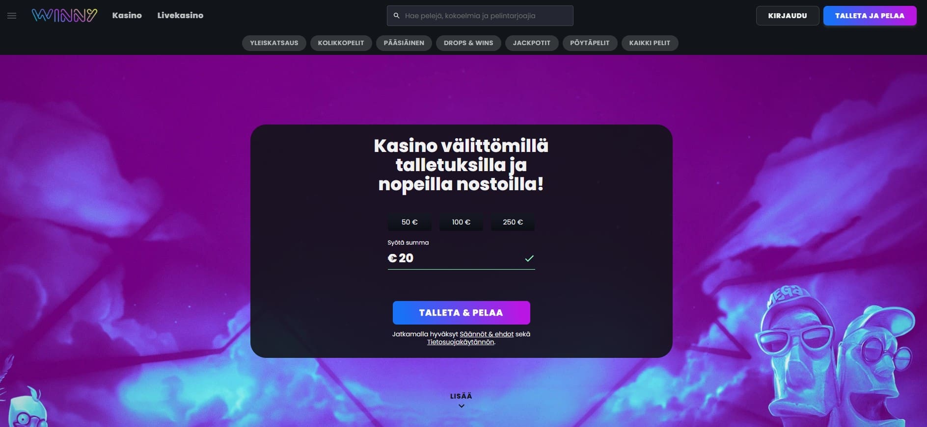 Winny Casino - Uusi kasino tarjoaa 10% käteispalautuksen!