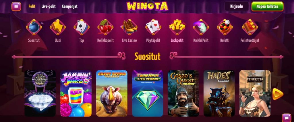 Winota Casino suositut pelit