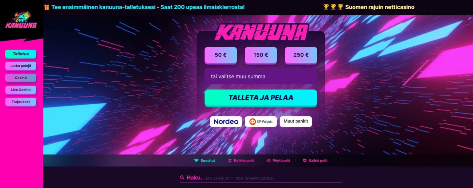 Kanuuna Casino 200 ilmaiskierrosta ja voitot käteisenä!