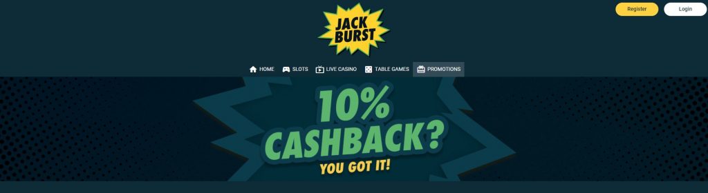 JackBurst Casino cashback
